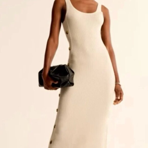 Hippie Rose Beige Neutral Ribbed Knit Tank Dress Side Buttons Size Medium - Picture 8 of 8